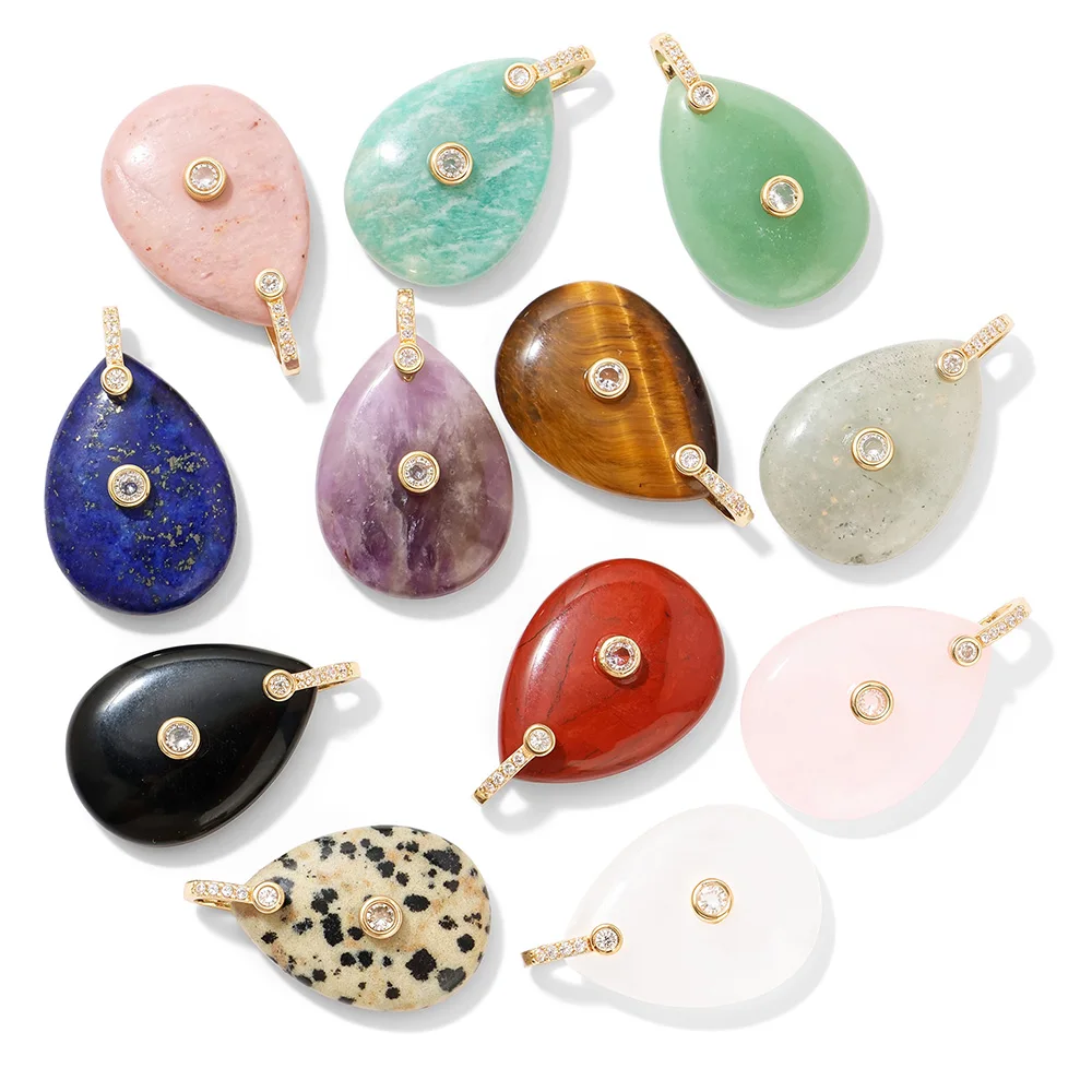 2PCS Healing Waterdrop Stein Anhänger Natürliche Aventurin Kristall Oval Anhänger Für Die Herstellung Von Halskette Schmuck DIY Ohrringe 18x30mm – Detail 4
