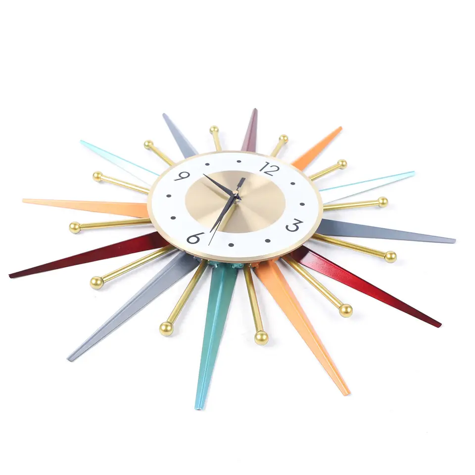 Colorful Modern Starburst Wall Clock for Home Decor