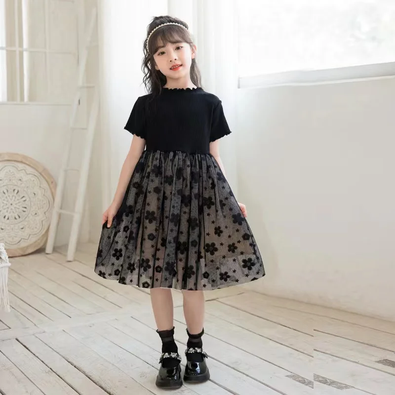 

K51001 2024 Black Beautiful shortsleeve girls clothing Boutique birthday Party dress size 3-12Y