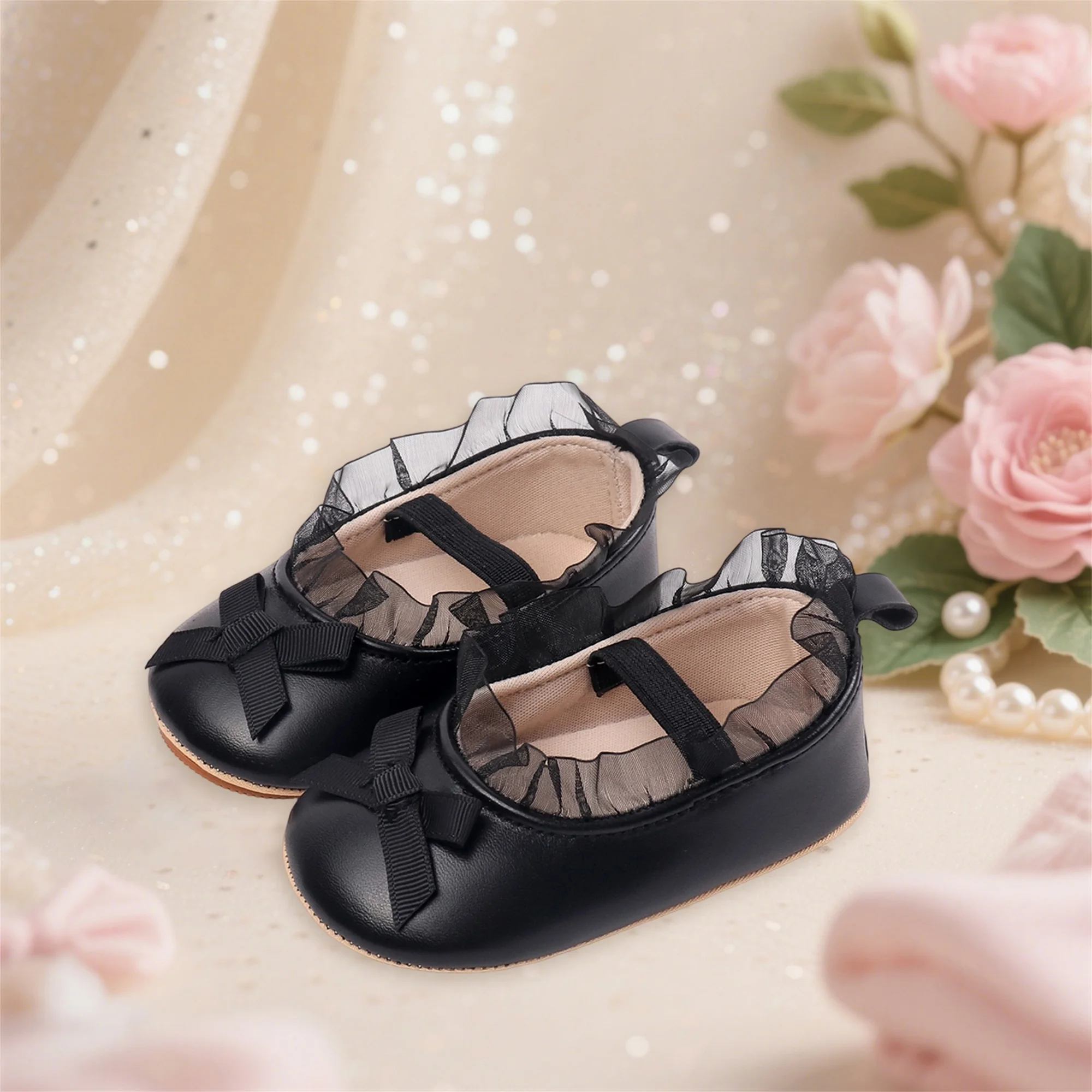 Infant Girls Sparkly Mary Jane Shoes Glittery PU Leather Non-slip Sole First Steps Shoes Baby Girl Dress Shoes
