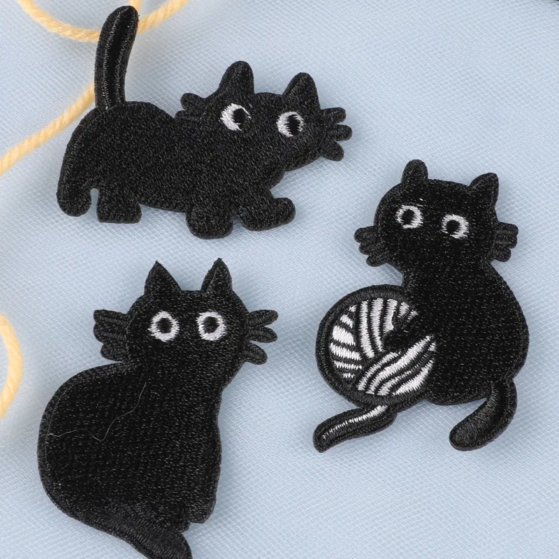 Cartoon Black Cat Badge Patches for Clothing Accessories Decorative Patch Stickers DIY Embroidered Applications for Sewing animal patches
