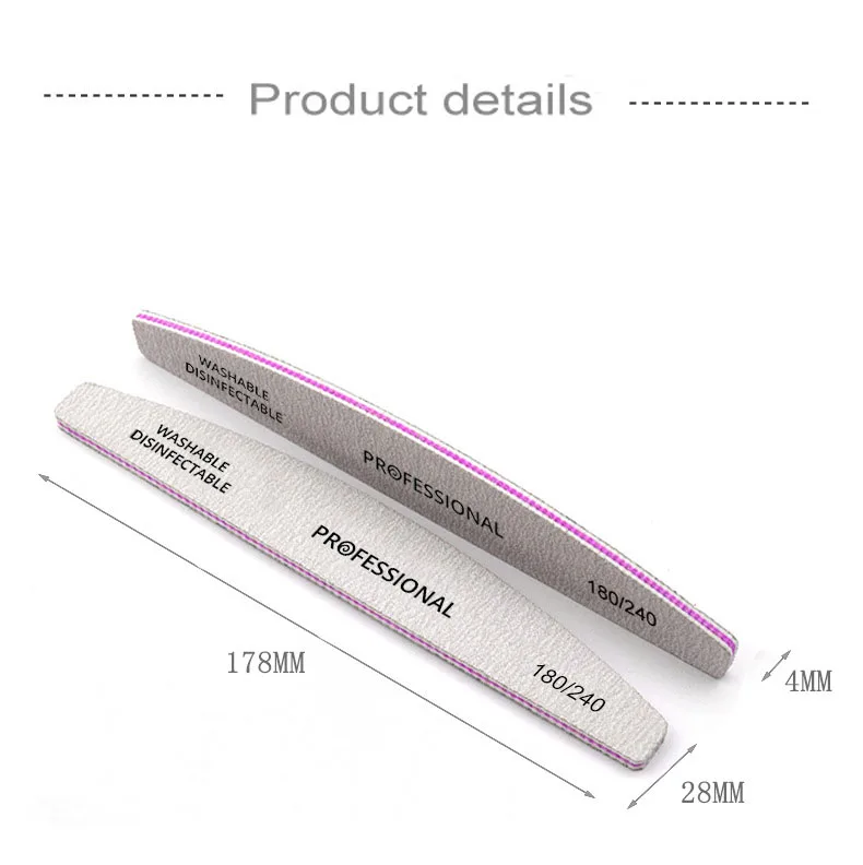 5Pcs/Lot Semilunar Manicure Files 4mm 100 180 240 Nail Files