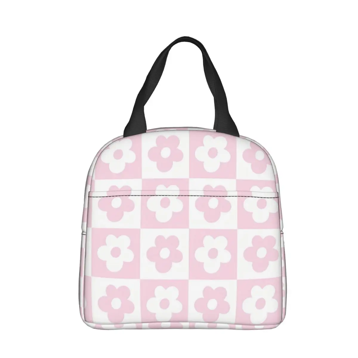 

Pink Flower Portable Lunch Bag Lattice Ice Cooler Pack Insulation Picnic Food Storage Bags