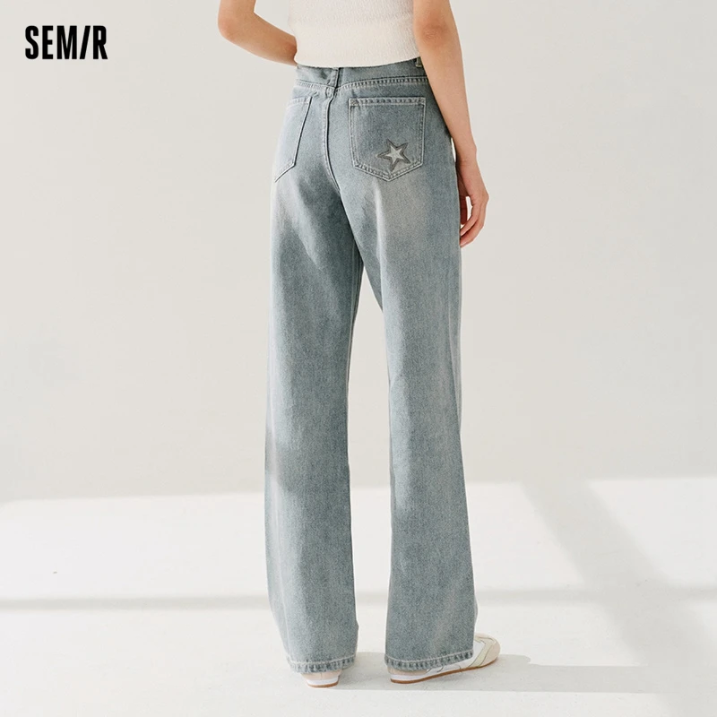 Semir 여성용 5 부 스타 청바지, 용수철 슬림 와이드 팬츠, 아메리칸 레트로 팬츠, 2024 신상