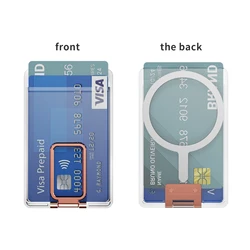 Enhanced Magnetic Transparent Card Holder with Metal Stand - Clear Case and Back Bag Adsorption (Rose Gold)