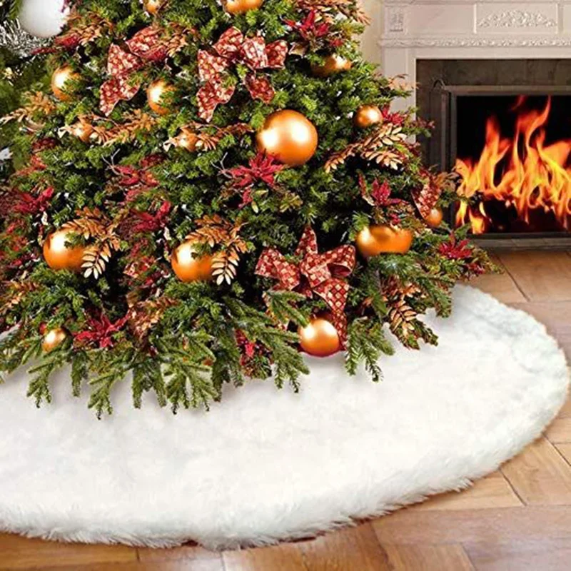 78/90/120cm Snowy White Christmas Tree Skirt christmas tree skirt Soft Faux Fur Xmas Trees Carpet Mat Ornaments For New Year Party Home Decor