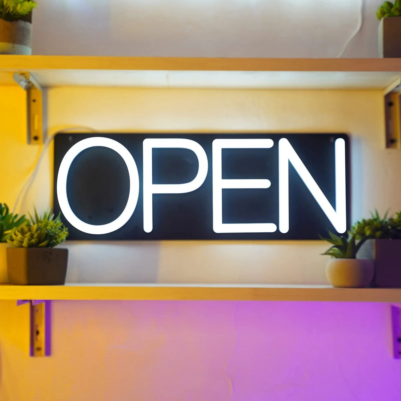 

Electric Light Up Open Sign for Business Store, w/Hanging Chain for Shop Windows, Direct Plug-In w/ 12V Power Adapter, White
