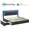 California King Bed Frame with 4 Storage Drawers, LED Light Platform Bed Cal King Size with Charging Station, Bed Frames 5