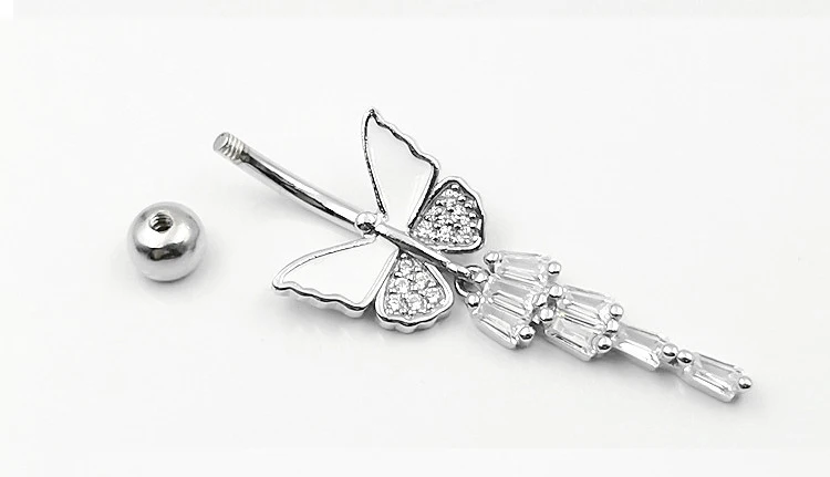 925 Sterling Silber Cubic Zirkon Bauchnabel Ringe Schmetterling Piercing Sexy Nabel Ring Schmuck – Detail 5