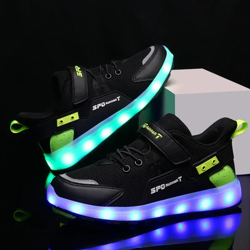 남아 여아 LED 스니커즈 부츠, 어린이 유령 산책, USB 충전 스케이트 디자이너 신발, 반짝이는 스니커즈 신발