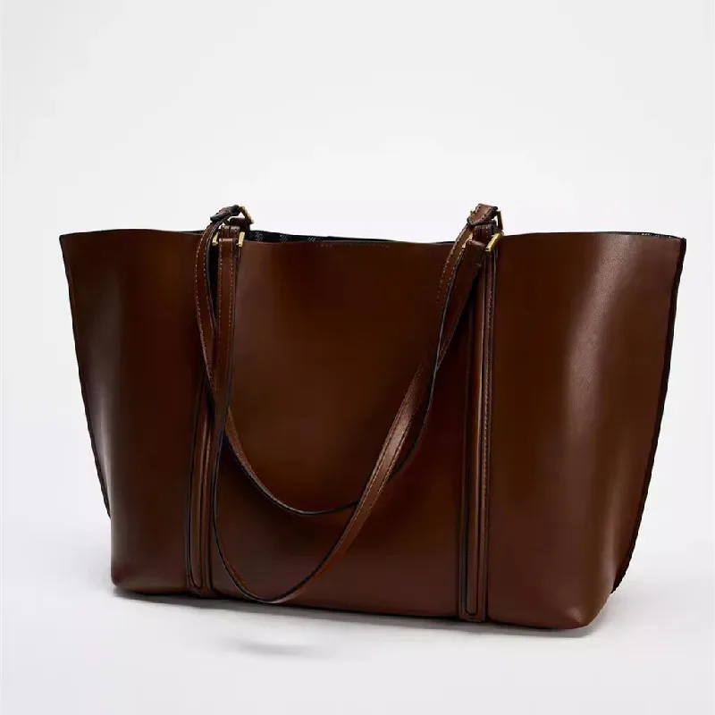 NEW Tote Bag Women's Commute Handbag Big Work Document Bag Ladies Vintage Document Large Purse Travel Coffe Color Luxury