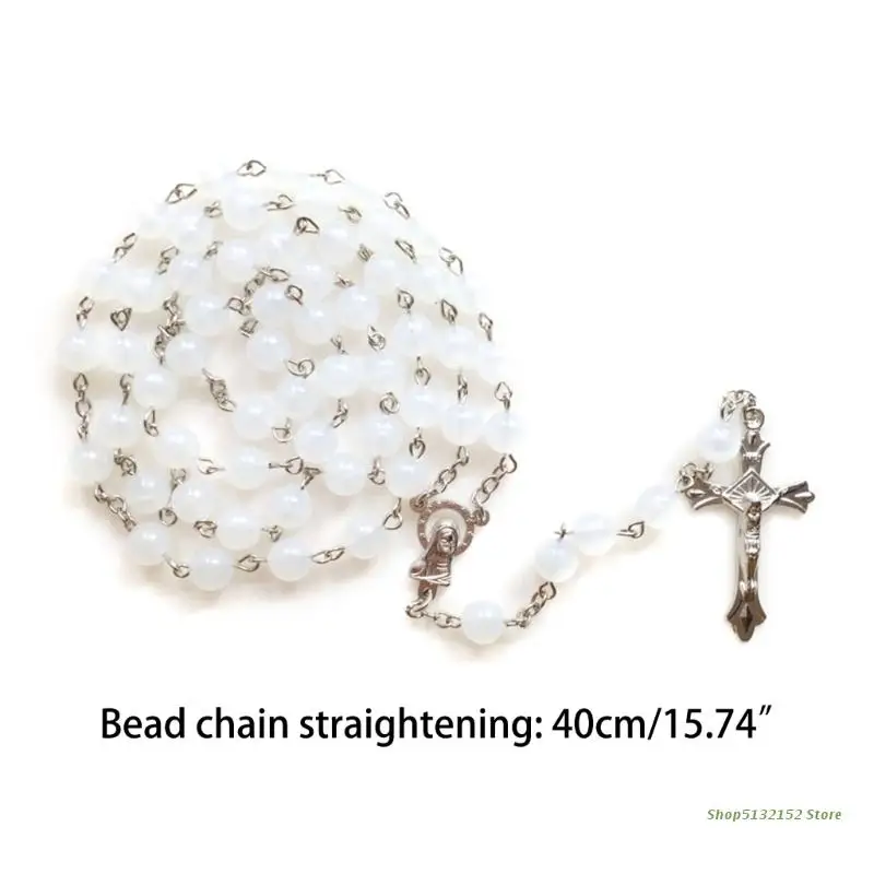 Acrylic White Luminous Rosary Necklace Christmas Party Baby Shower catholic rosary necklace