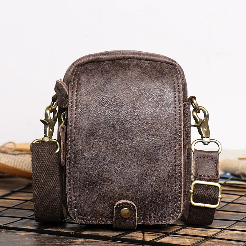 

Men's Genuine Leather Shoulder Bag Frosted Cowhide Wearing Belt Waist Bag Oblique Straddle Bag Multifunctional Mobile Phone Bag