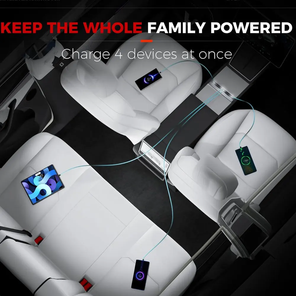 รูปสินค้า ฮับชาร์จ USB 4 พอร์ต สำหรับ Tesla Model Y ชาร์จเร็ว ยืดหดได้