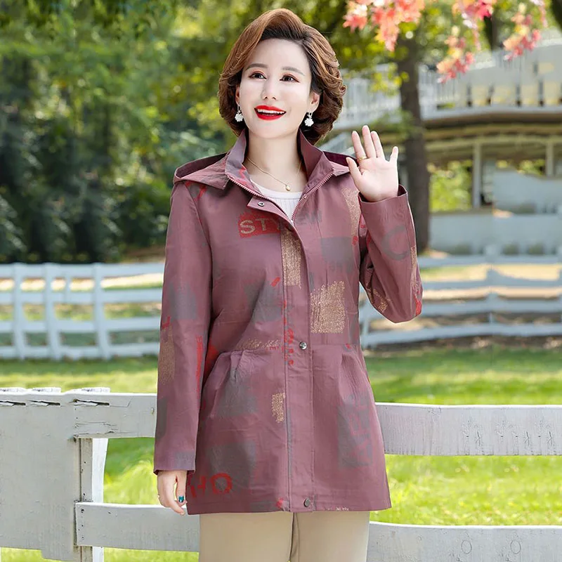 Fashion Autumn Coat Long Western Style Middleaged And Elderly Women Spring And Autumn Casual Windbreaker Thin Jacket Top Female