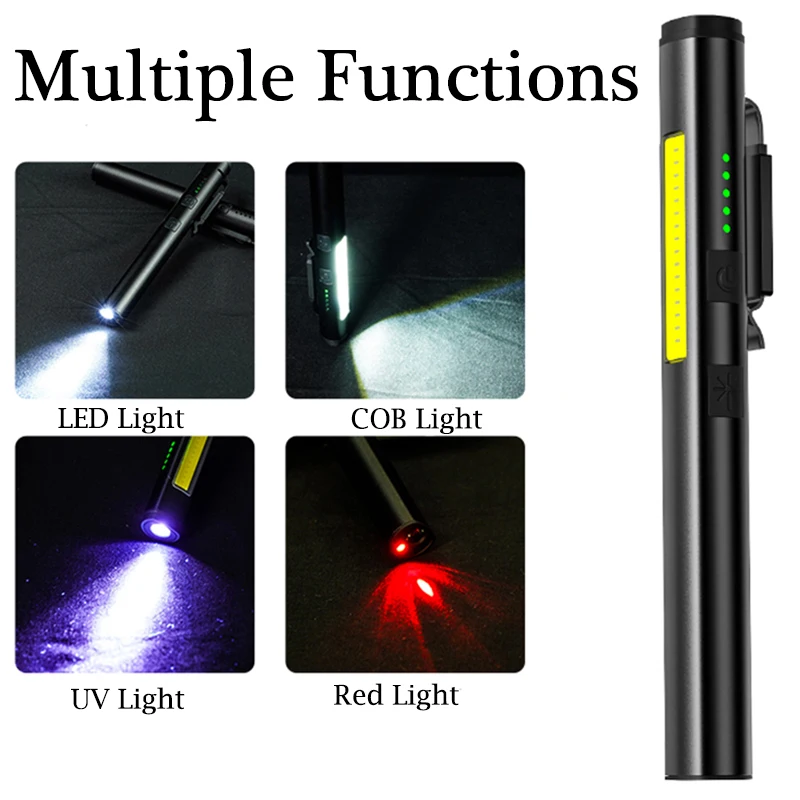 Rechargeable Uv Flashlight 4 In 1(uv/led/cob) Multifunctional Pen Torch