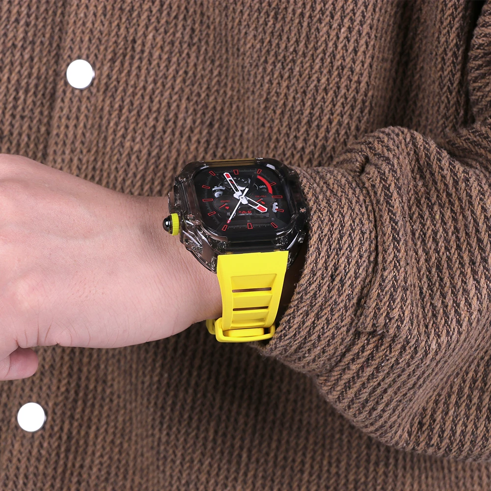 49mm Luxury Transparent Case Modification Kit for Apple Watch Ultra 49mm 8 7 45mm for Iwatch Series 7 6 5 4 SE 44mm Rubber Strap