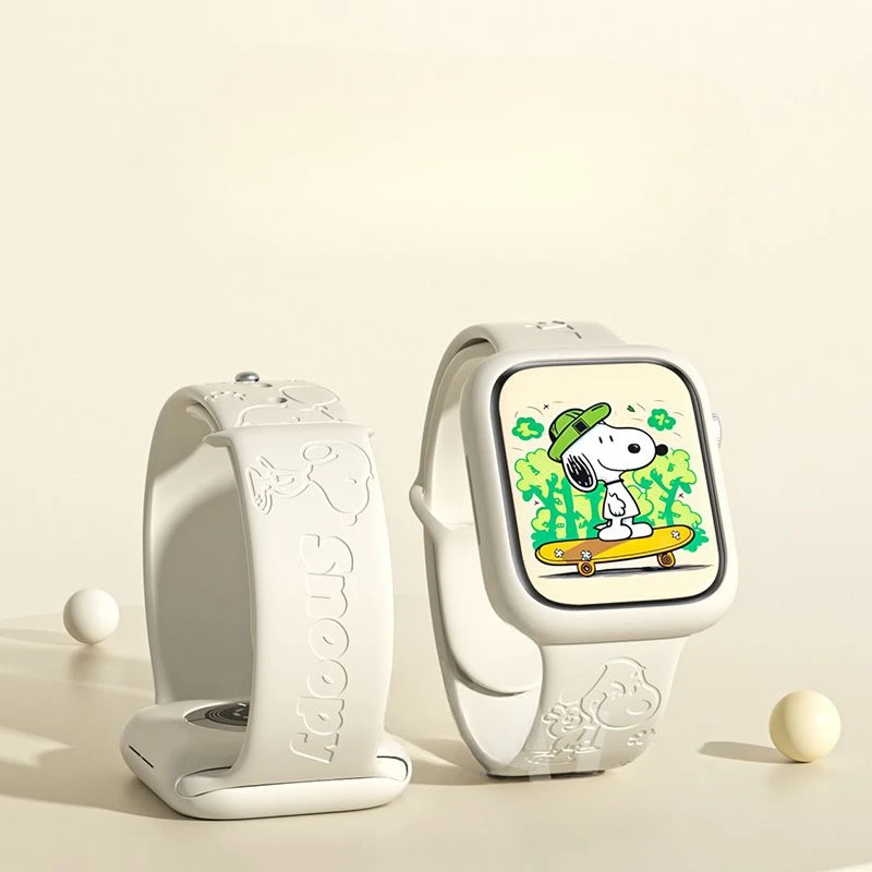 Kawaii Snoopy WatchBand for Apple 38mm 40mm 41mm 42mm 45mm 49mm Cartoon Embossed Effect Silicone Strap for Sport Watch Bracelet