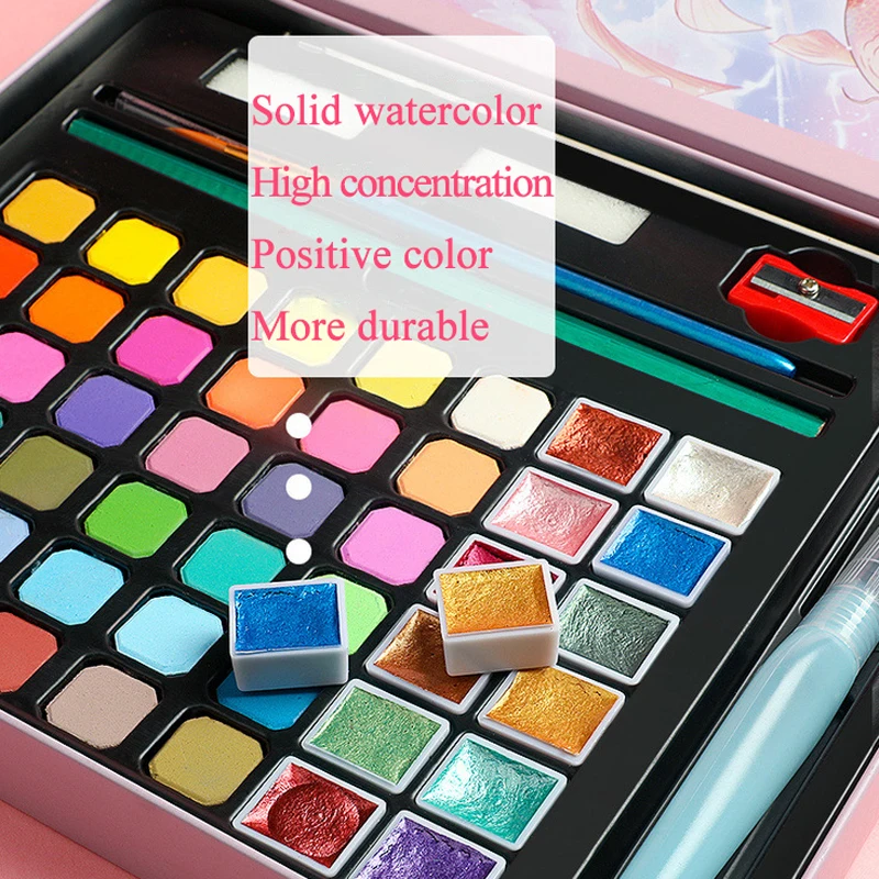 Meiliang 48 Colors Watercolor Paint Set 36 Standard Color +12 Glitter Color  Portable Metal Box with Free Brush for Beginner - AliExpress