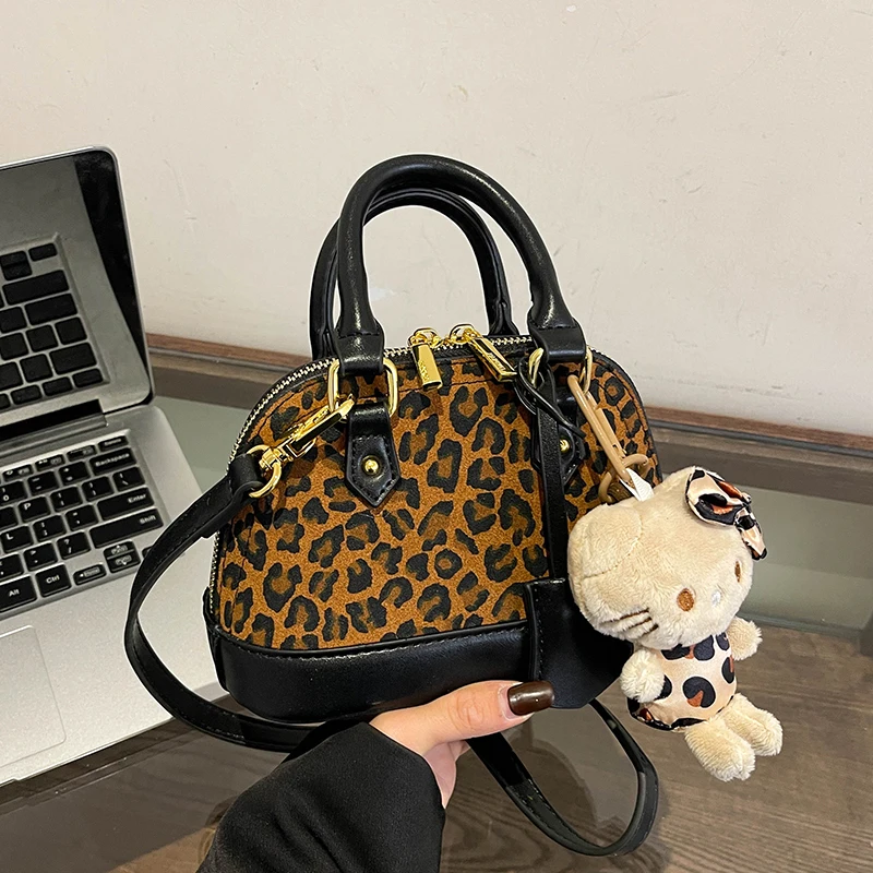 Top Brand Shoulder Bag Women Shell Clip Clutch Purse Winter Black Coffee Handbag Designer Leopard Print Crossbody Bag Small
