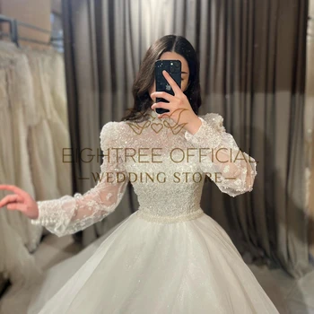 فساتين زفاف Eightree أنيقة على شكل حرف a بأكمام منتفخة ترتر فساتين زفاف الأميرة بوهو شاطئ الزفاف الكرة فستان الحفلة الراقصة حسب الطلب 3