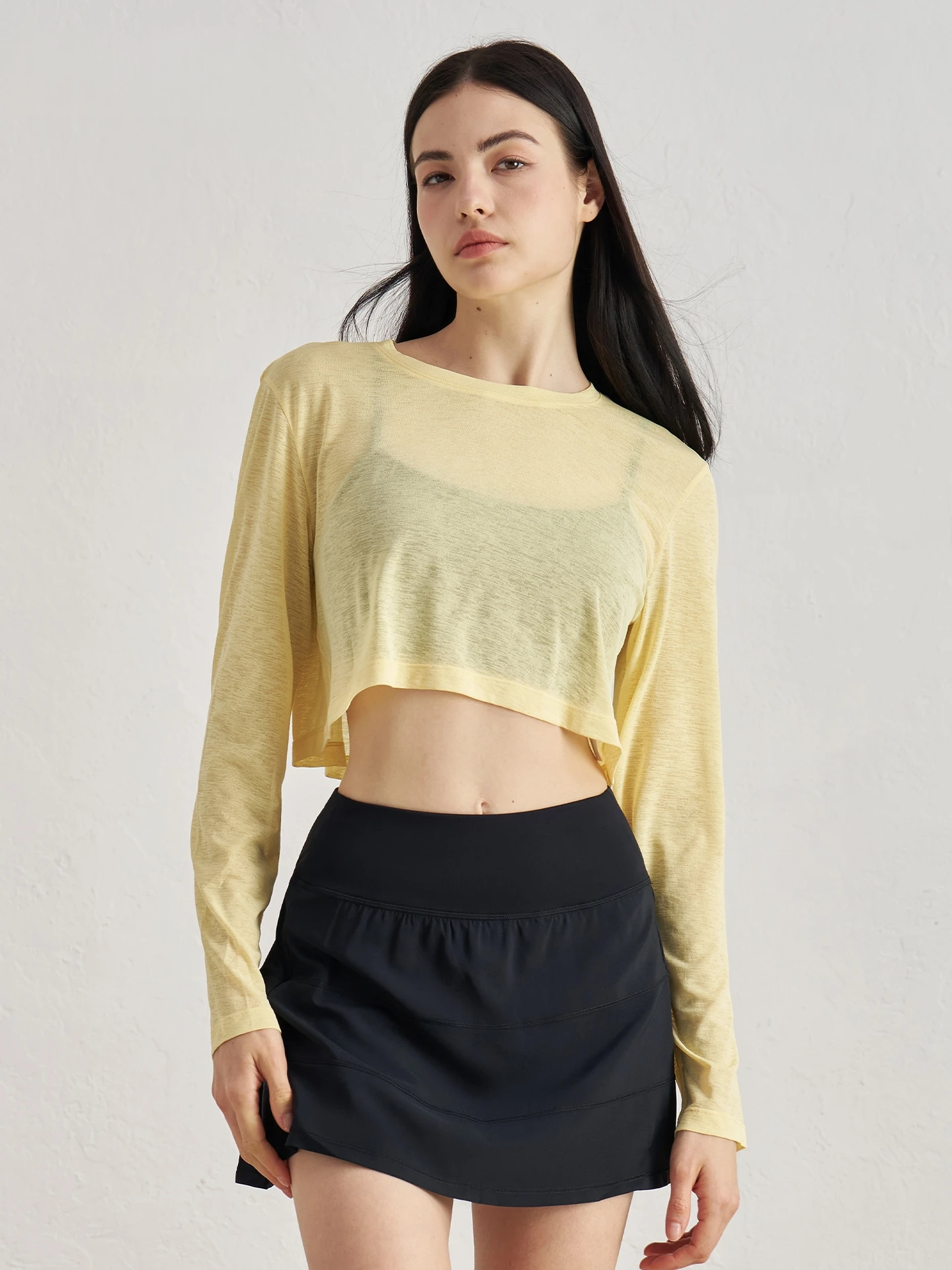 Spring And Summer Loose Midriff Outfit Sports Long Sleeves Outerwear Solid Color High Sense Yoga Ideal for Fitness Yoga
