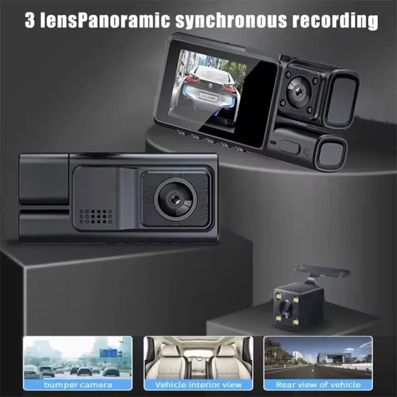 3 Cameras Dash Cam Parking Monitoring Clear Car Rearview Mirror Car Video Recording Camcorder Wide Angle Car Camera Recorder