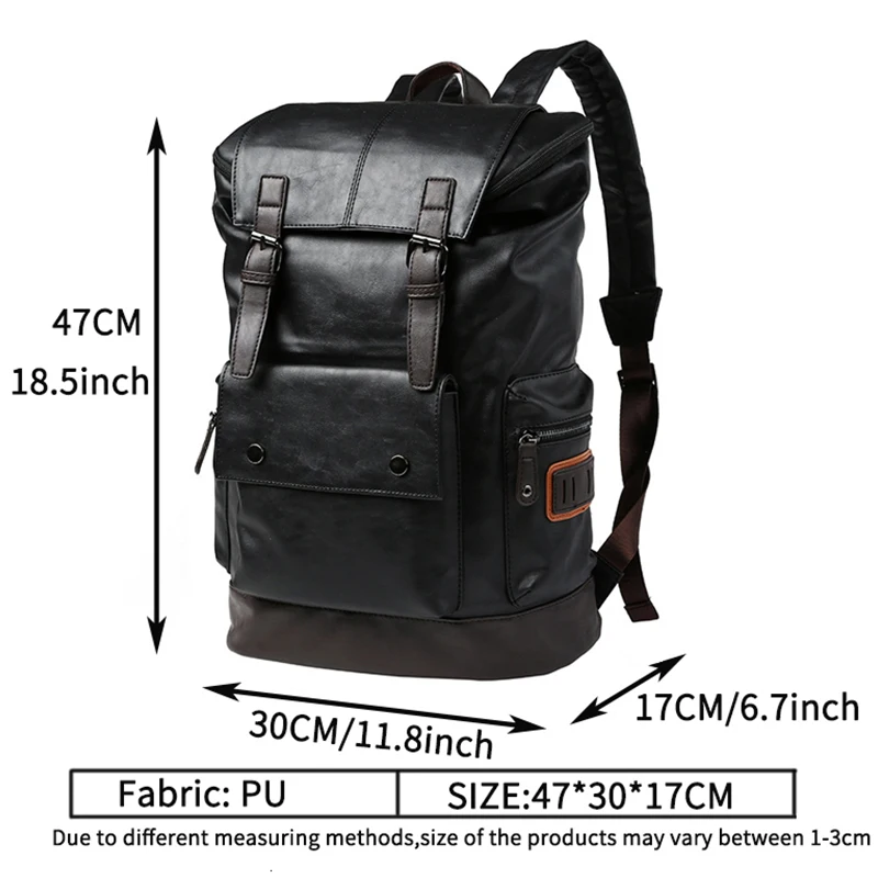Mens Backpack Men Pu Leather Backpack Men's Large Antitheft Travel Backpack Laptop Bag Black Bagpack Boy Big School Male Business Shoulder Bag