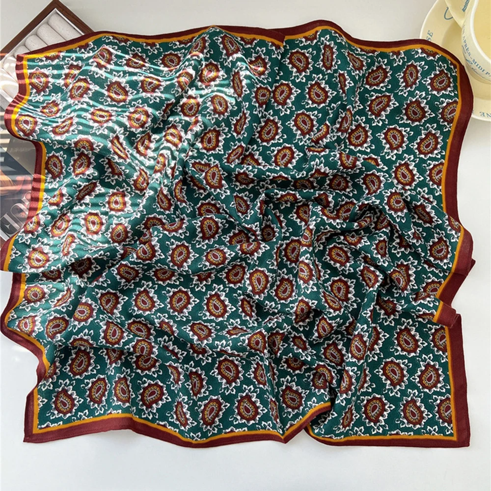 Vintage Flower Pattern Head Neck Scarves 65*65cm Cotton Linen Print Square Scarf For Women Small Shawls Female Bag Scarves 5