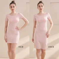Robe longue à manches courtes pour femme, jupon sexy, chemise de nuit, sous-jupe, pilote soyeux, ultra-mince, sensation de cool, base complète, été 6
