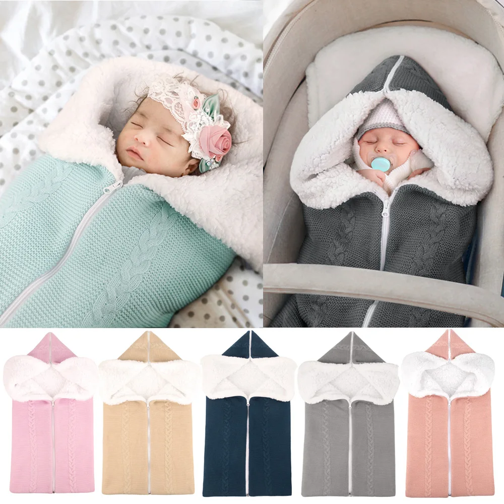 

Newborn Baby Wrap Swaddle Blanket Knit Sleeping Bag Receiving Blankets Stroller Wrap for Baby 0-6 Month