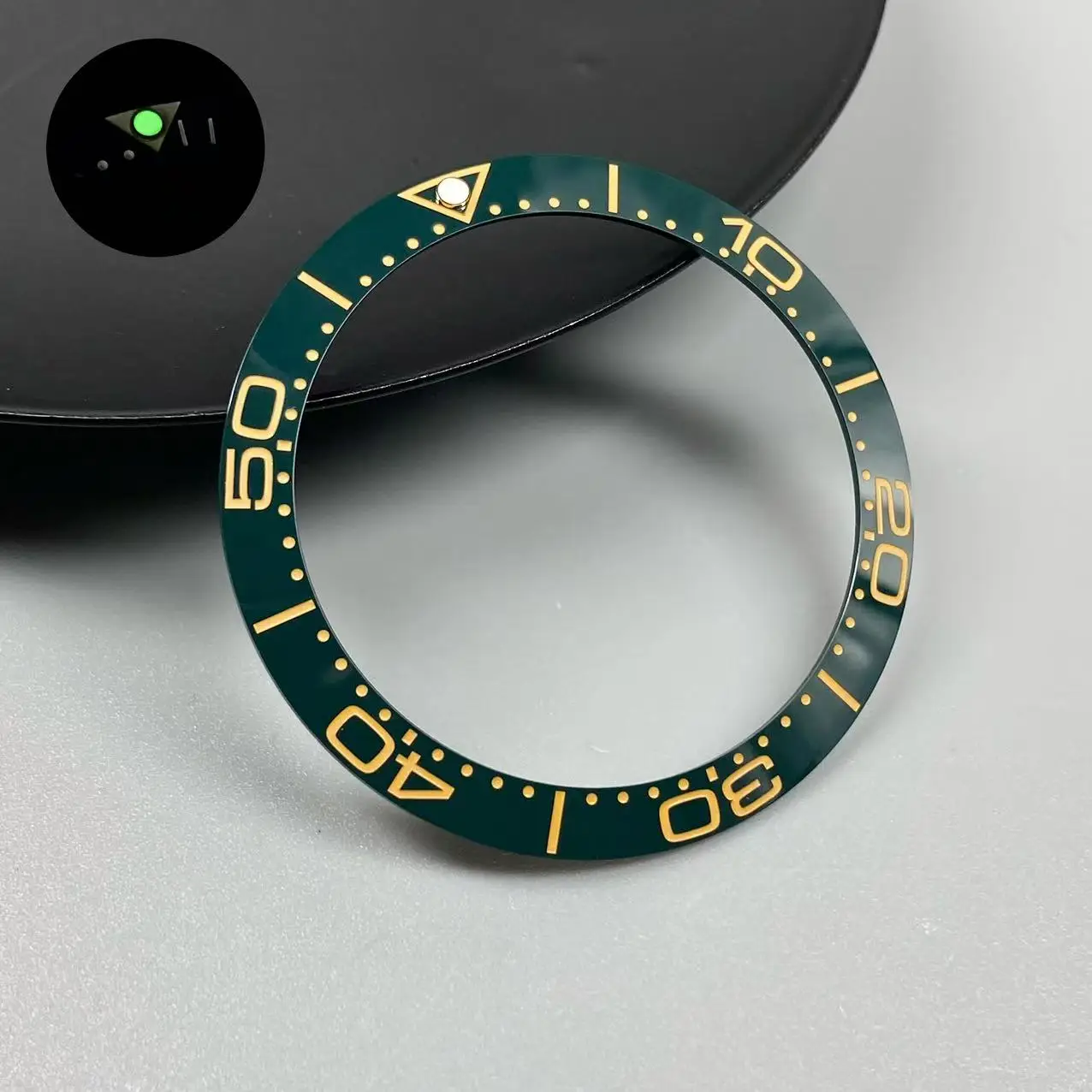 Blue/Green Luminous 38mm Tilted Ceramic Bezel Insert Ring