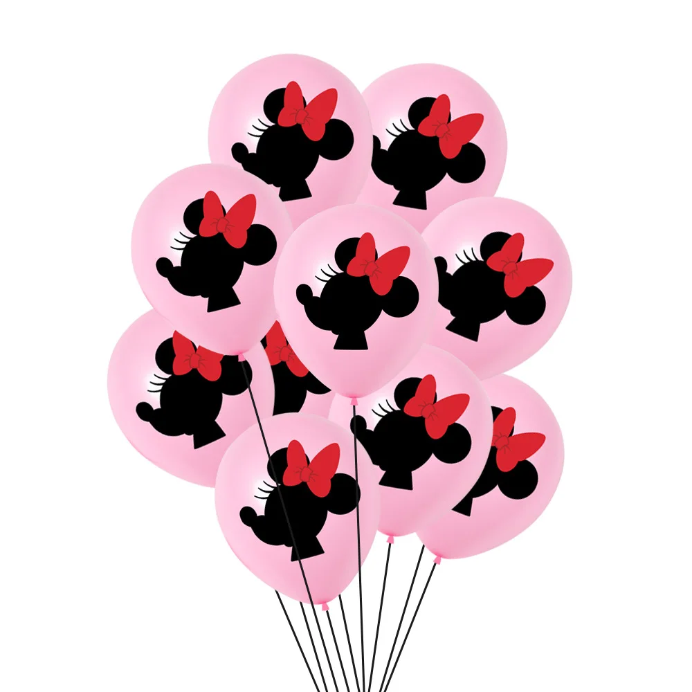 Minnie Mouse Disney Bow-Tique Latex Balloons (Pack Of 8) Green/Pink/Black  (One Size Unique Latex Minnie Mouse Balloons 8ct 12 X, image size:1000x1000