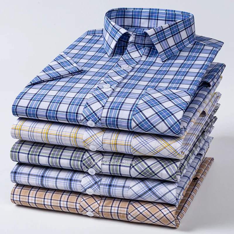 plus size 100%cotton thin short sleeve shirts for men slim fit casual plain shirt hawaiian plaid shirt korean popular clothes 4