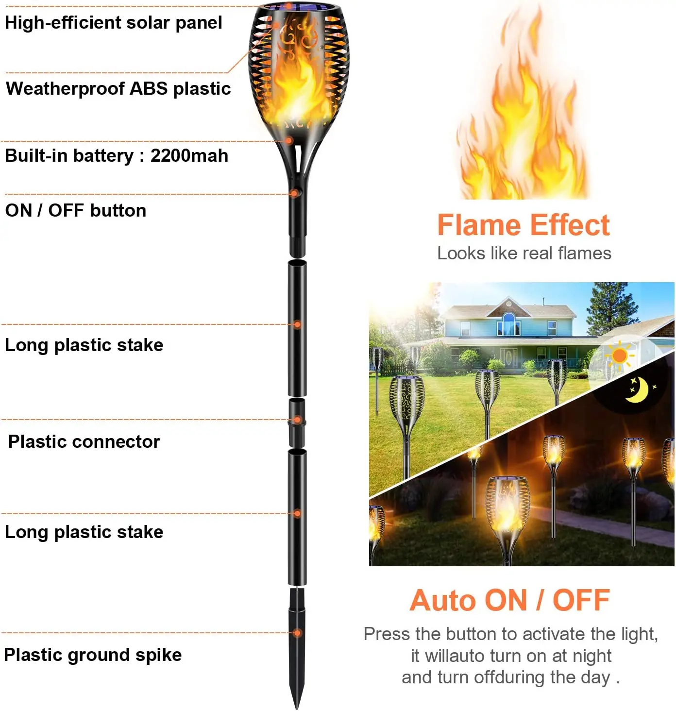 10PACK 96LED Solar Lights Outdoor Garden Solar Flame Lights with Flickering Dancing IP68 Waterproof Powered