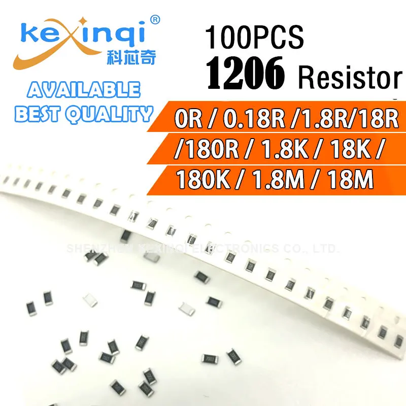 

100 шт./лот SMD 1206 резистор 0,25 Вт 1/4 Вт Сопротивление 0R Ом 0.18R 1.8R 18R 180R 1,8 K 18K 180K 1,8 M 18M