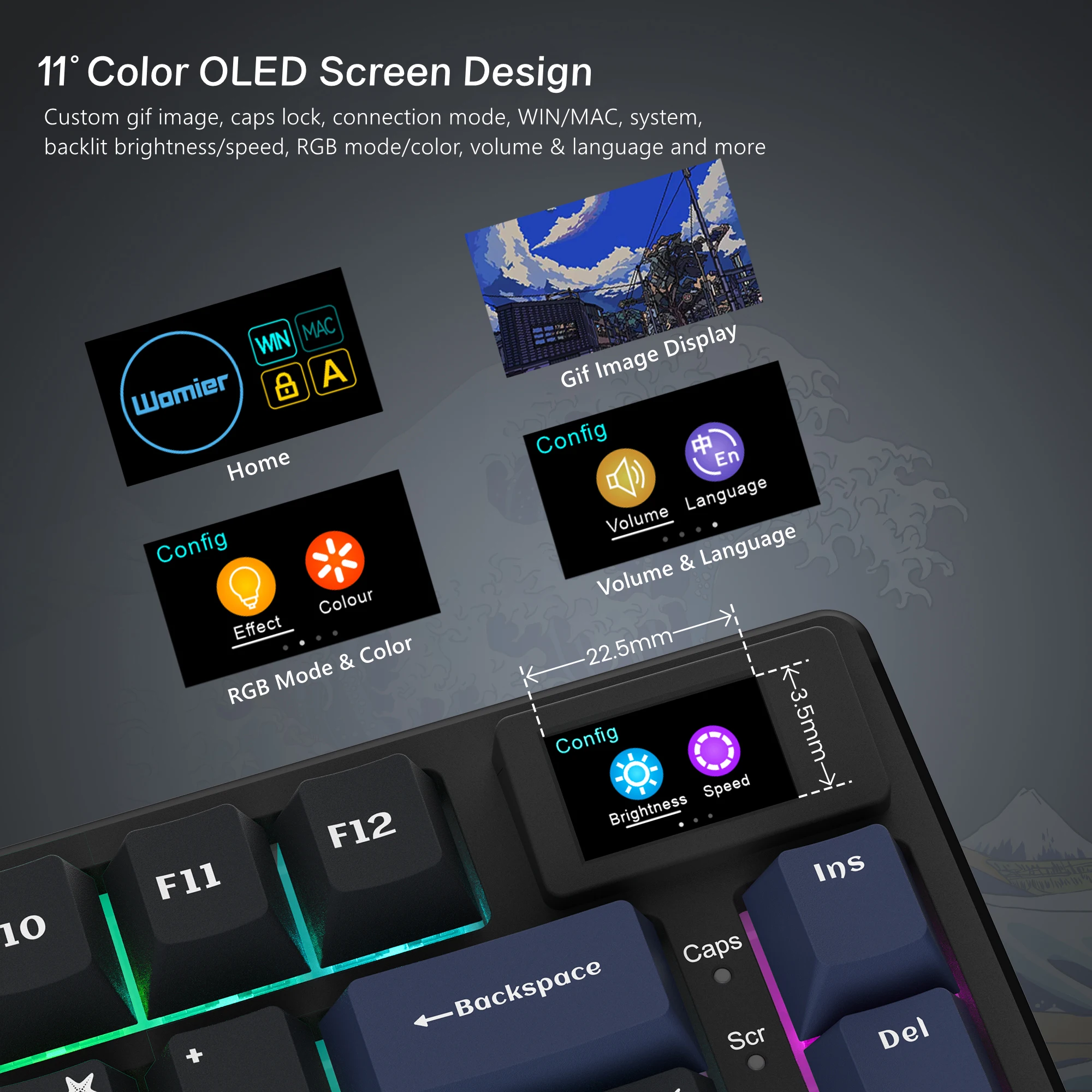 Womier S-K80 teclado gamer com display oled colorido teclado