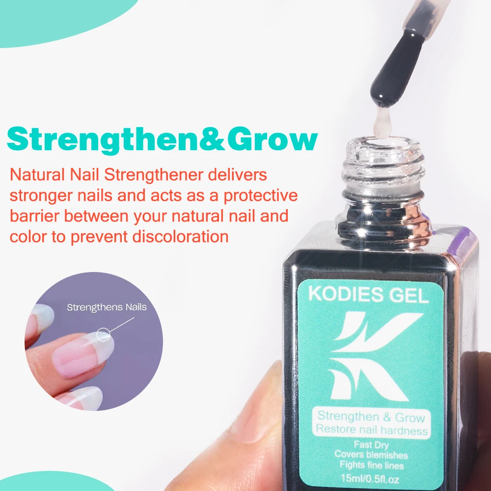 Nail Strengthener KODIES GEL Growth Restore Hardener Clear Nail Polish Base Coat Fast Dry 15ML Strong Repair Art Treatment