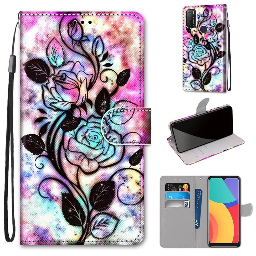 Cute Flip Case For Alcatel 1L 1S 2021 Case Leather Book Style Wallet Phone Cover For Alcatel 1S 2019 2020 Cases Anime Flower Bag