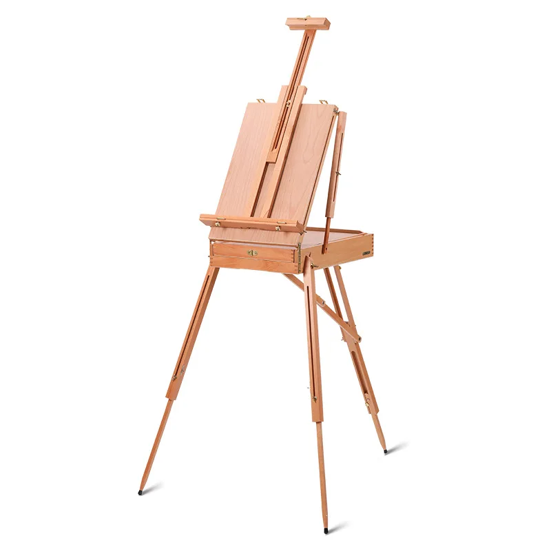 Beechwood Painting Box Sketching Portable Oil Painting Box Collapsible Art Tool Telescopic Back Easel for Canvas Up To 88cm