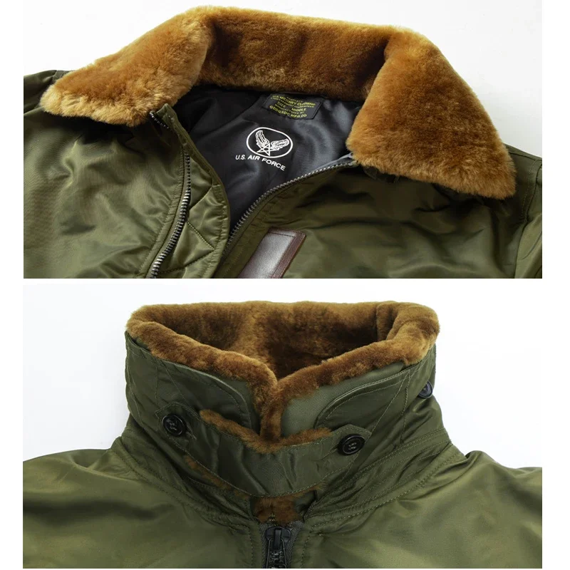 B15 Retro Bomber Jacket Men's Winter Multi Pocket Thicken Warm Cotton-padded Clothes Windproof Fur Collar Lapel Parker Coat 5