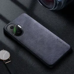 Premium Luxury Leather Phone Case - Retro Business Style Solid Color Cover for Poco F7 (GRAY)