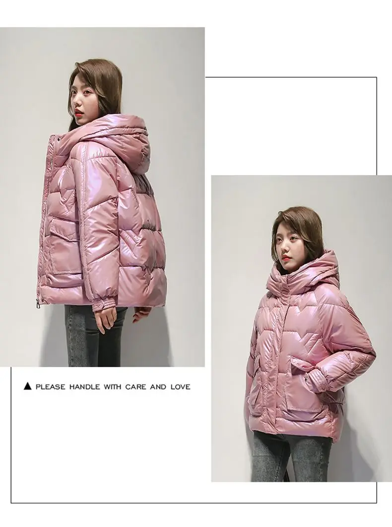 Short Down cotton Jacket For women's Winter 2026 New Glossy Fashion Loose Thick Coat Female Casual Cotton Hooded Parka Jackets