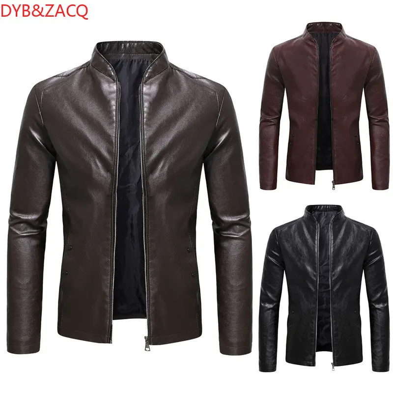 

Brand Black 2023 New Foreign Trade Locomotive Trim Youth Stand Collar Business Casual Leather Jacket Jacket Male PY39