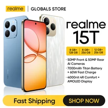 리얼미 15T 5G 스마트폰 NFC 디멘시티 6400 맥스 칩셋 듀얼 50MP 카메라 6.57인치 120Hz AMOLED 디스플레이 7000mAh 배터리 60W 충전