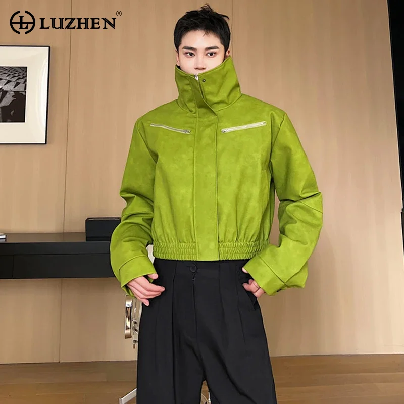 LUZHEN 2024 Spring Trendy Personality Niche Design Stand Collar Leather Jacket Men's High Street Original Loose Outerwear Fdc479