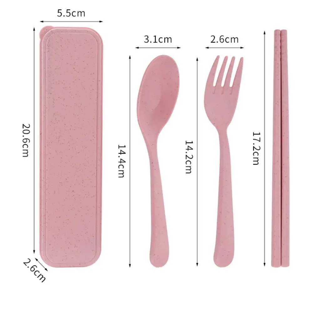 Gift Plastic Cutlery Set Simplicity Portable Spoon With Storage Box Wheat Straw Tableware