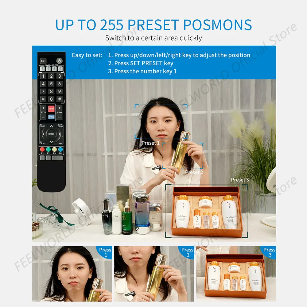 FEELWORLD UHD4K12X 4K PTZ Camera USB POE 12X Optical Zoom AI Auto Tracking Multiple Video Outputs Up to 255 Preset Positions 5