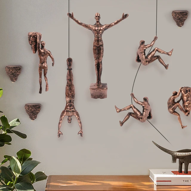 6pcs/set Creative Industrial Style Rock Climbing Man Resin Wall Hanging Statue Sculpture Figures Crafts Home Decor