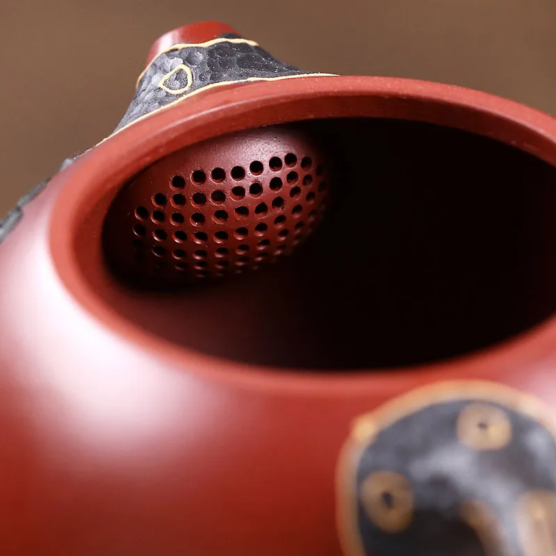 Chinese Style Double Color Xishi Teapot, Purple Clay Raw ore Dahongpao, Kung Fu Household, Pure Handmade, 280ML, Tea Pots, 1Pc